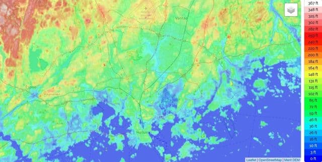 Mappa altimetrica di Helsinki