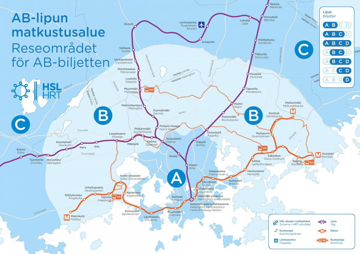Mappa delle stazioni della metropolitana di Helsinki