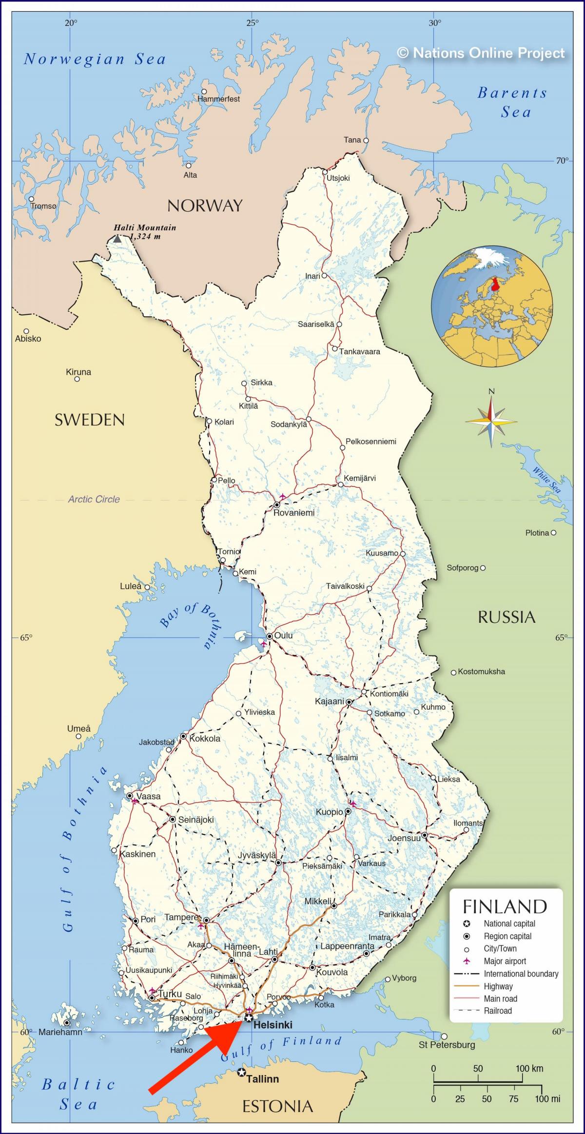 Helsinki su Uusimaa - Mappa della Finlandia