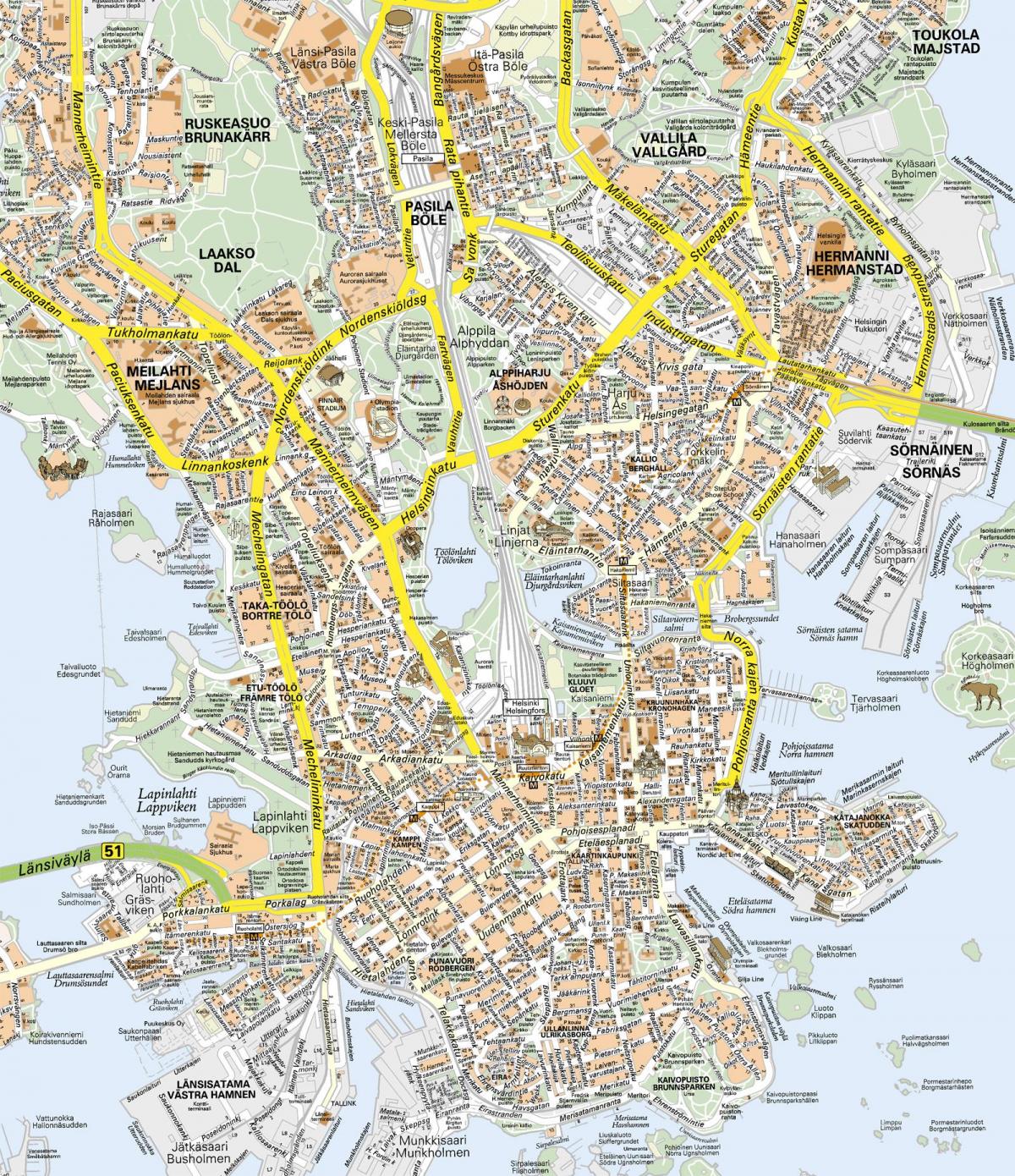 Mappa del centro di Helsinki