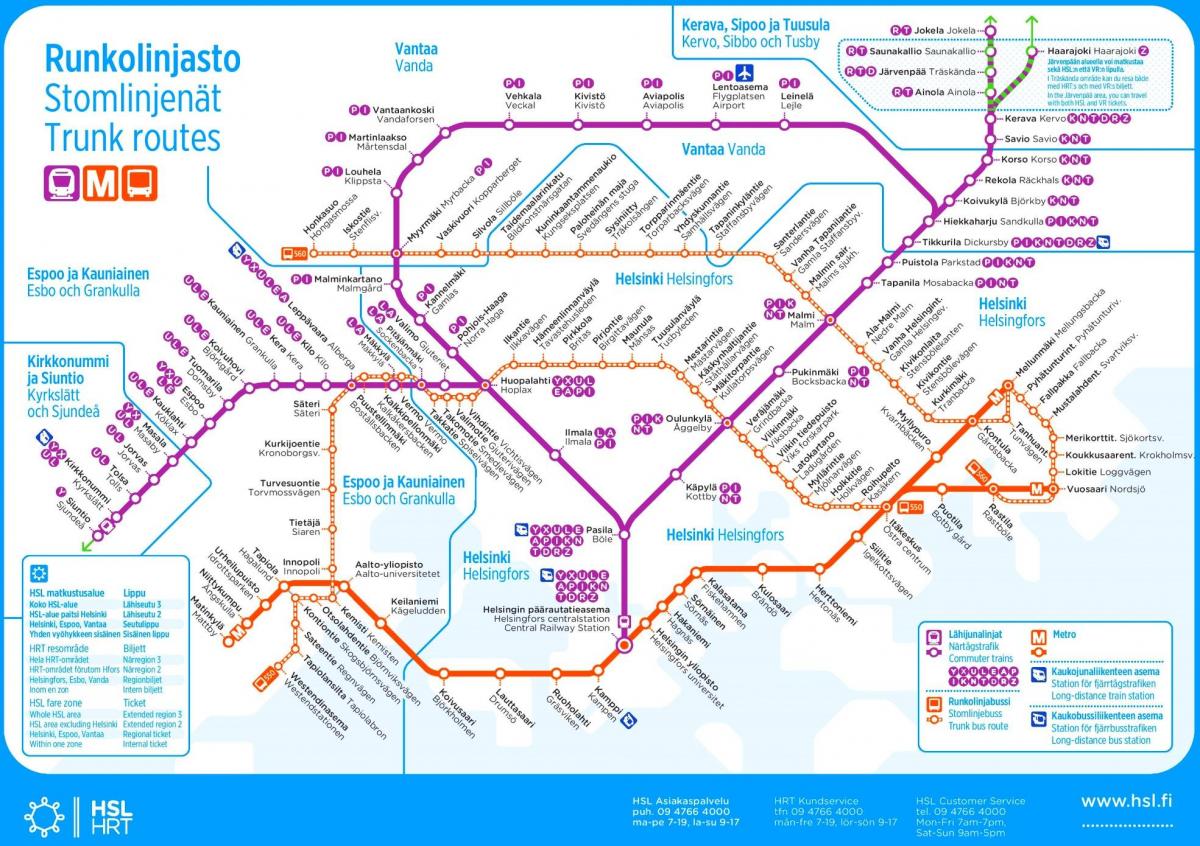 Mappa delle stazioni della metropolitana di Helsinki